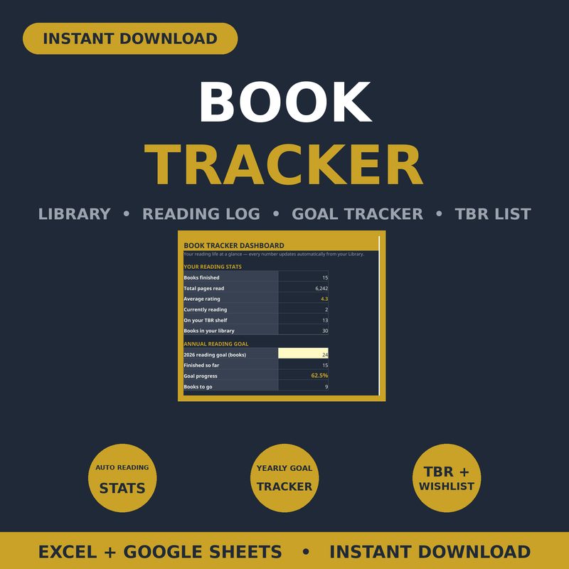 Book Tracker — Dark Mode — spreadsheet planner cover