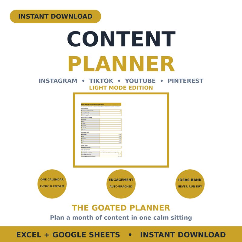 Content Planner — Light Mode — spreadsheet planner cover