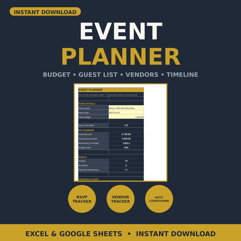 Event Planner Spreadsheet — spreadsheet planner cover