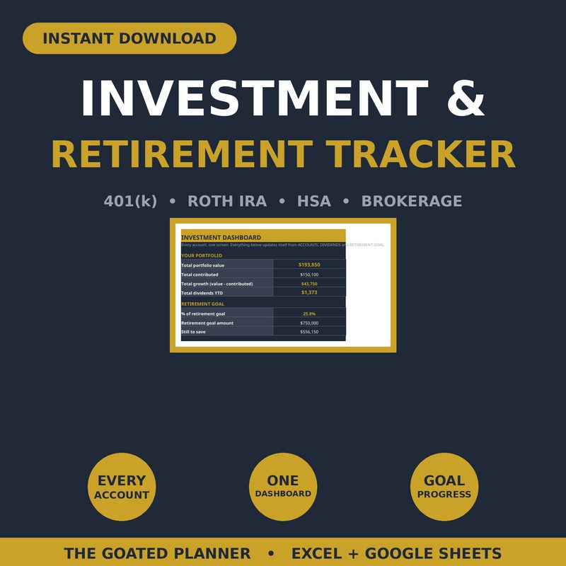 Investment & Retirement Savings Tracker — spreadsheet planner cover