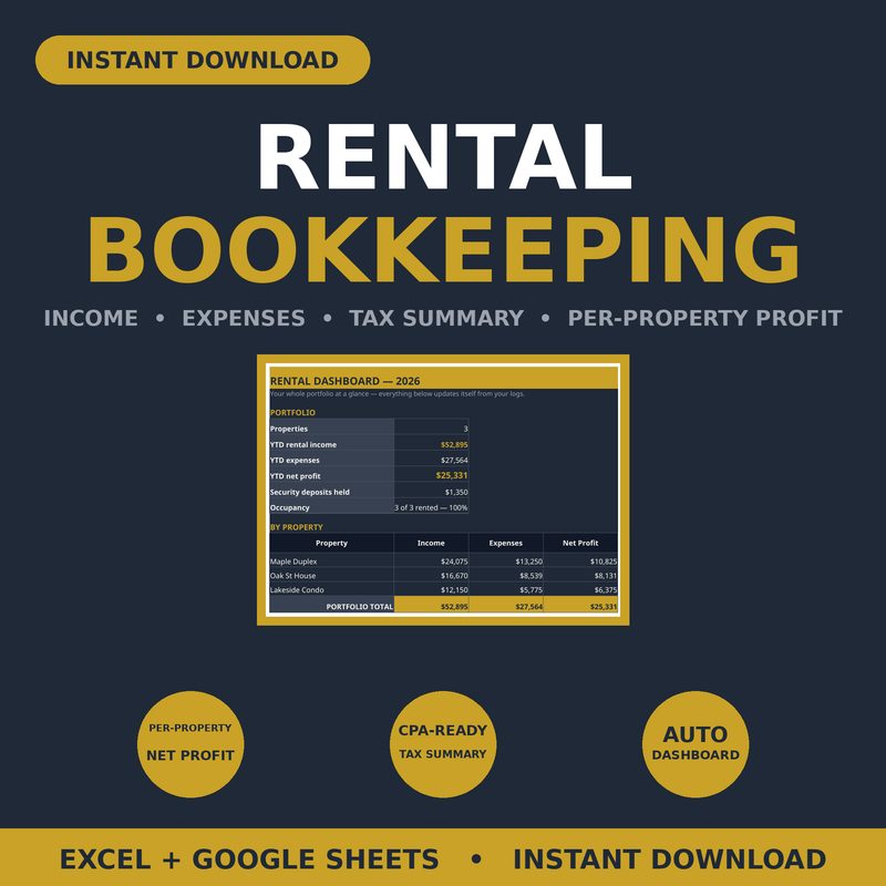 Rental Property Bookkeeping — spreadsheet planner cover