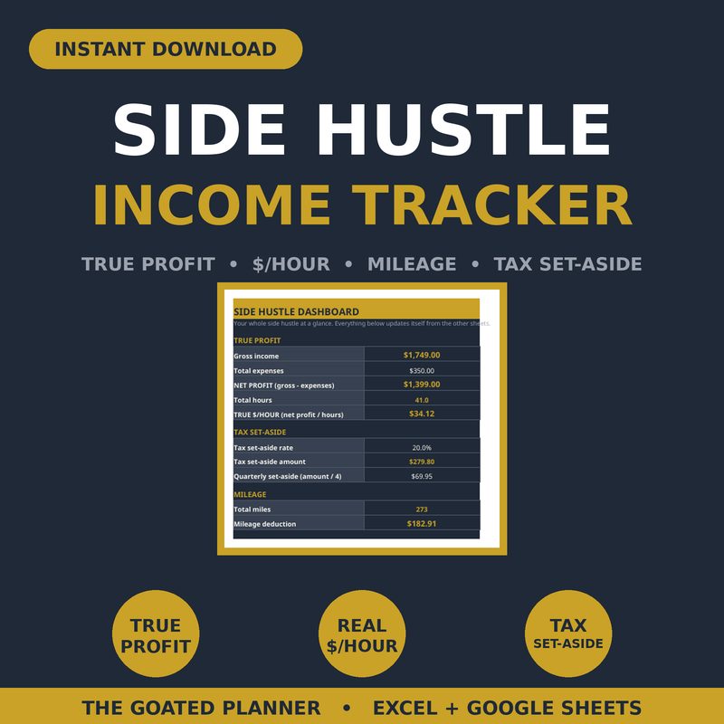 Side Hustle Income & Tax Tracker — spreadsheet planner cover