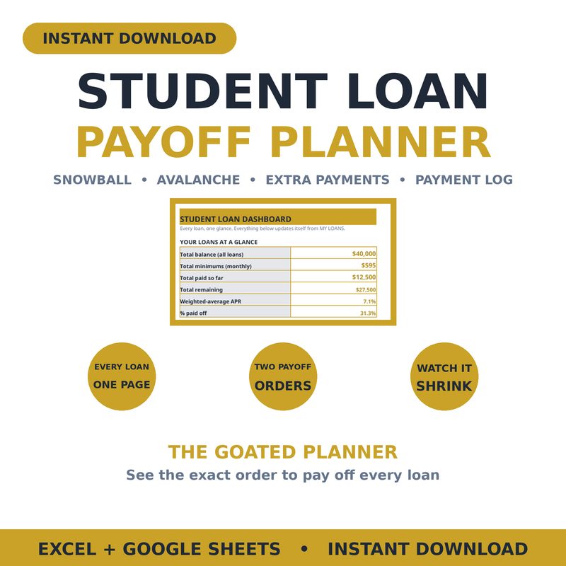 Student Loan Payoff Planner — spreadsheet planner cover