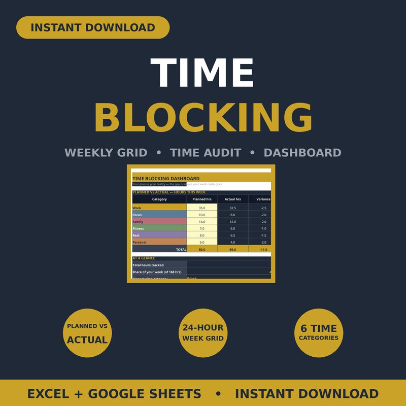Weekly Time Blocking Planner — spreadsheet planner cover